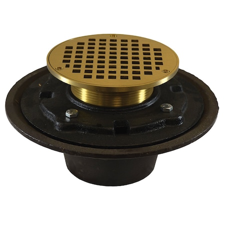 Jones Stephens 3in Heavy Duty Inside Caulk Floor Drain/Shower Drain, 10in Pan, 6in Polished Brass Round Strainer D80103